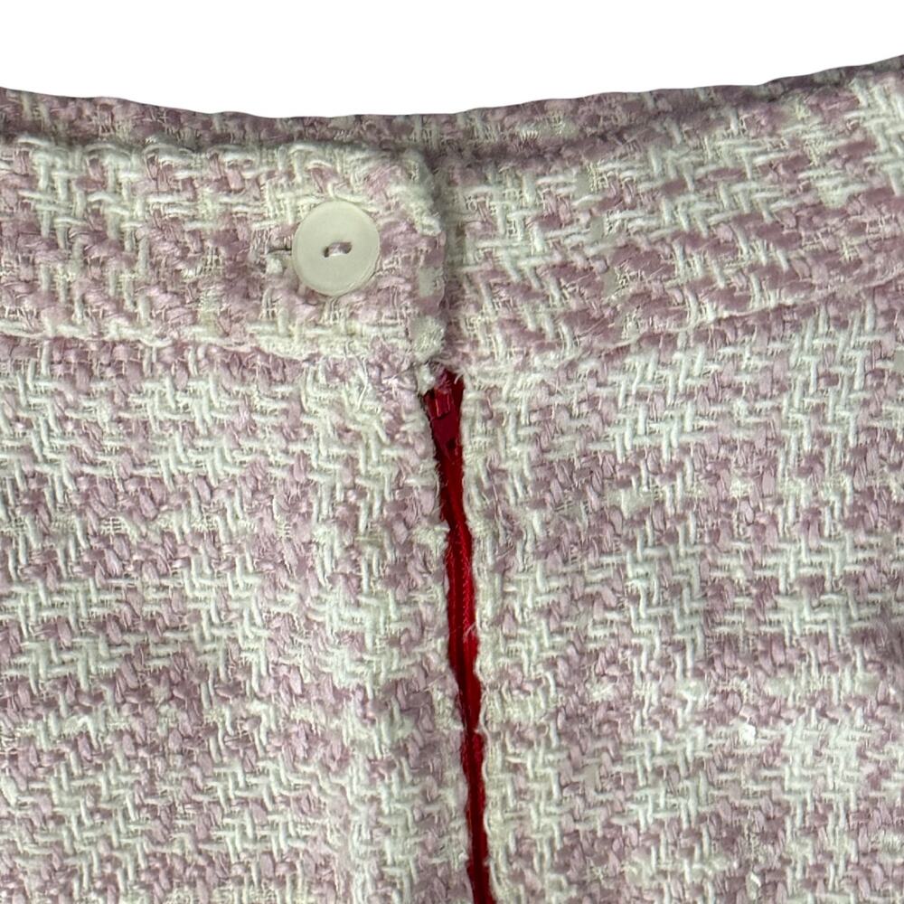 Chantal Gaudreau Pink White Tweed Fringe Hem Pencil Skirt Size 10 Barbiecore - Picture 8 of 8